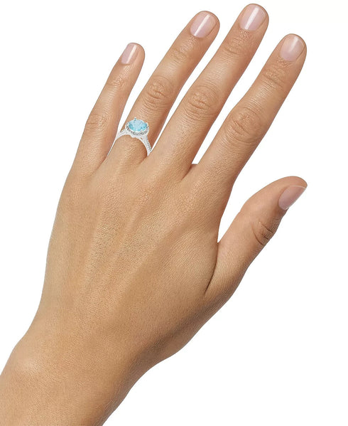 CHARTER CLUB Silver-Tone Pavé & Blue Crystal Halo Ring Size 5